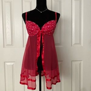 Cherry 🍒 red push-up chemise with open front